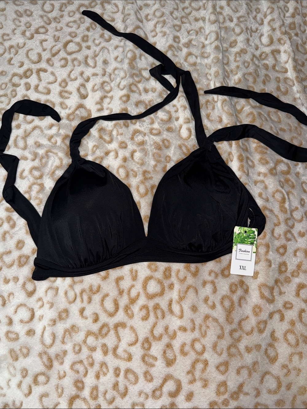 Black Triangle Halter Bikini Top - XXL